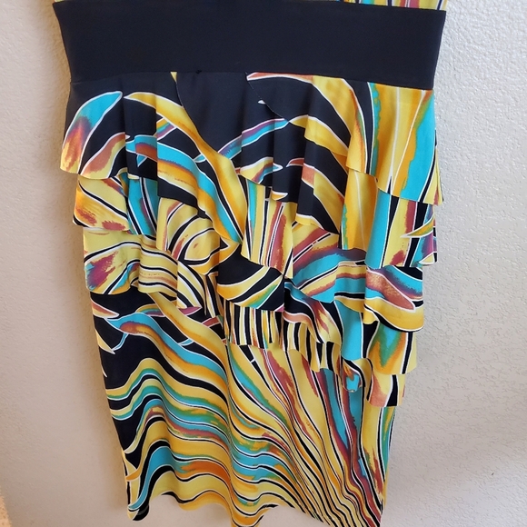 Frank Lyman Design Sleeveless Ruffle Tropical Watercolor Abstract Stretch Dress - Picture 5 of 5